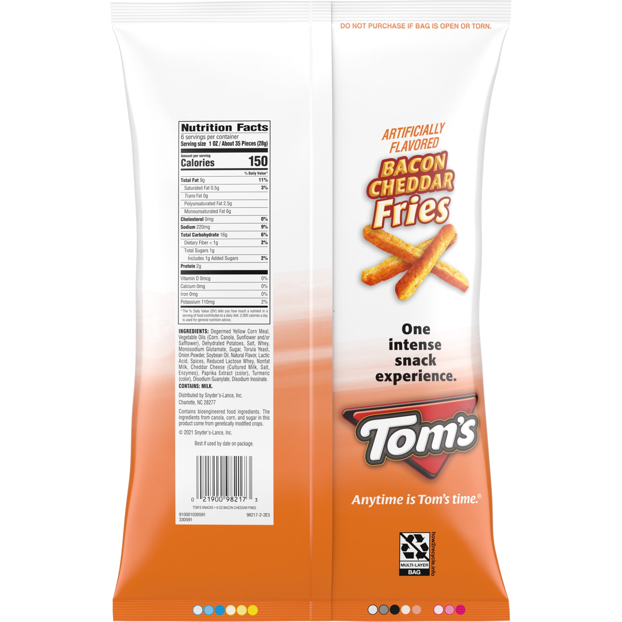 (2 pack) Tom's Bacon and Cheddar Fries, 6 oz Bag