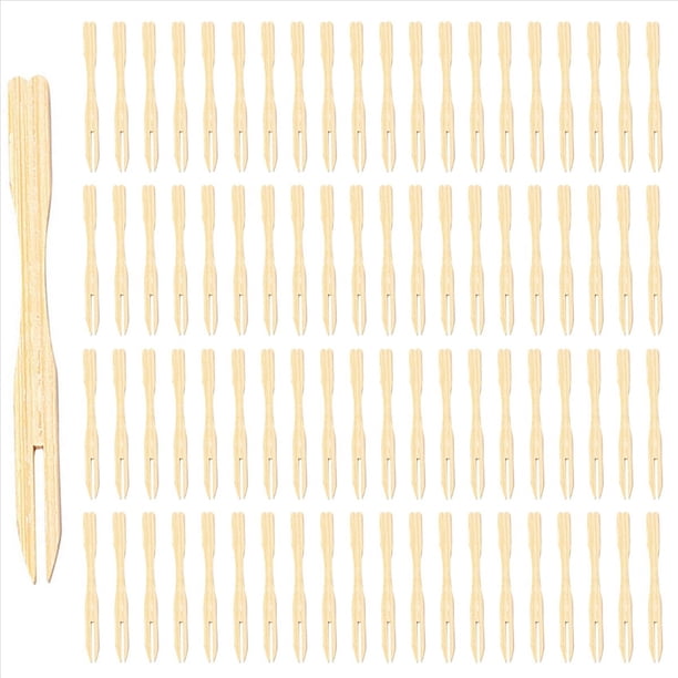 1000 Tenedores de Aperitivos de Bambú, Mini Tenedores de Bambú de 3,5 Pulgadas, Tenedores de Madera Desechables, Palillos Pequeños para Alimentos con Frutas
