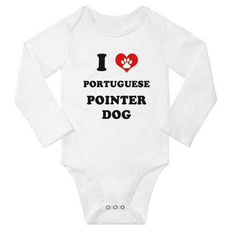 

I Heart Portuguese Pointer Dog Baby Long Rompers Bodysuit (White 6-12 Months)