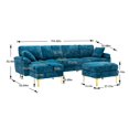 thumbnail image 7 of Modular Sectional Sofa Couch with Reversible Chaise Velvet, L Shaped Couch Sofa with Removable Ottoman, 3 Seater Sofa with Pillows and Golden Metal Legs, U-Shaped Corner Sofa for Living Room,Teal Blue, 7 of 7