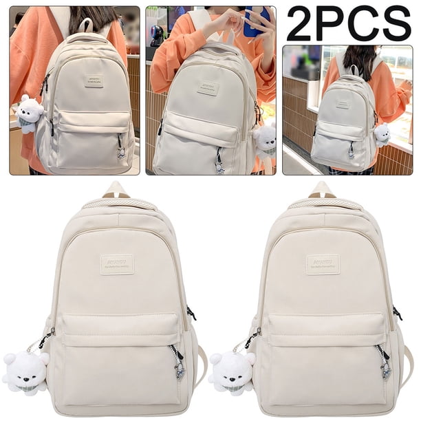 2 Uds Bolsas Libros Informales Mochila Mujer Gran Capacidad para Al Aire Libre () Blanco