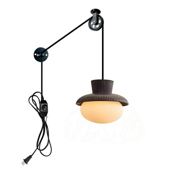 Kiven Plug in Pendant Light, Farmhouse Hanging Light Fixture with Ceramic Lampshade and Pulley, G9 Socket Dimmable Pendant Light for Bedroom Hallway Kitchen,Adjustable Height(TB3286)