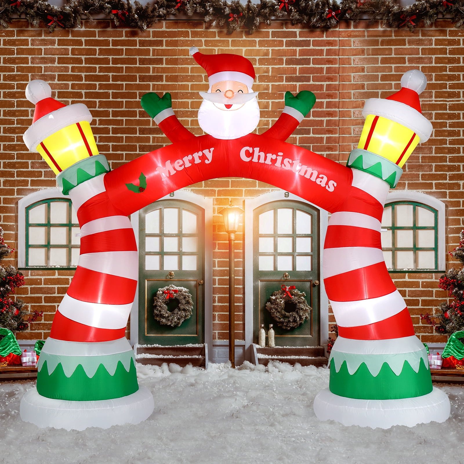 8.9 FT Lighted Christmas Inflatable Archway Decoration, Blow Up Yard Decorations with Built-in LED Lights for Holiday Party Front Yard Lawn Garden Decor (122x39.4x106.3in)