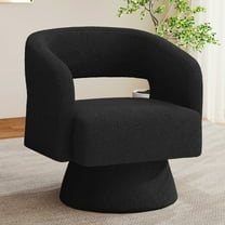 Black Oversized Swivel Accent Chair - Modern Teddy Upholstered Barrel Chair with Round Arms for Living Room Bedroom & Reading Room