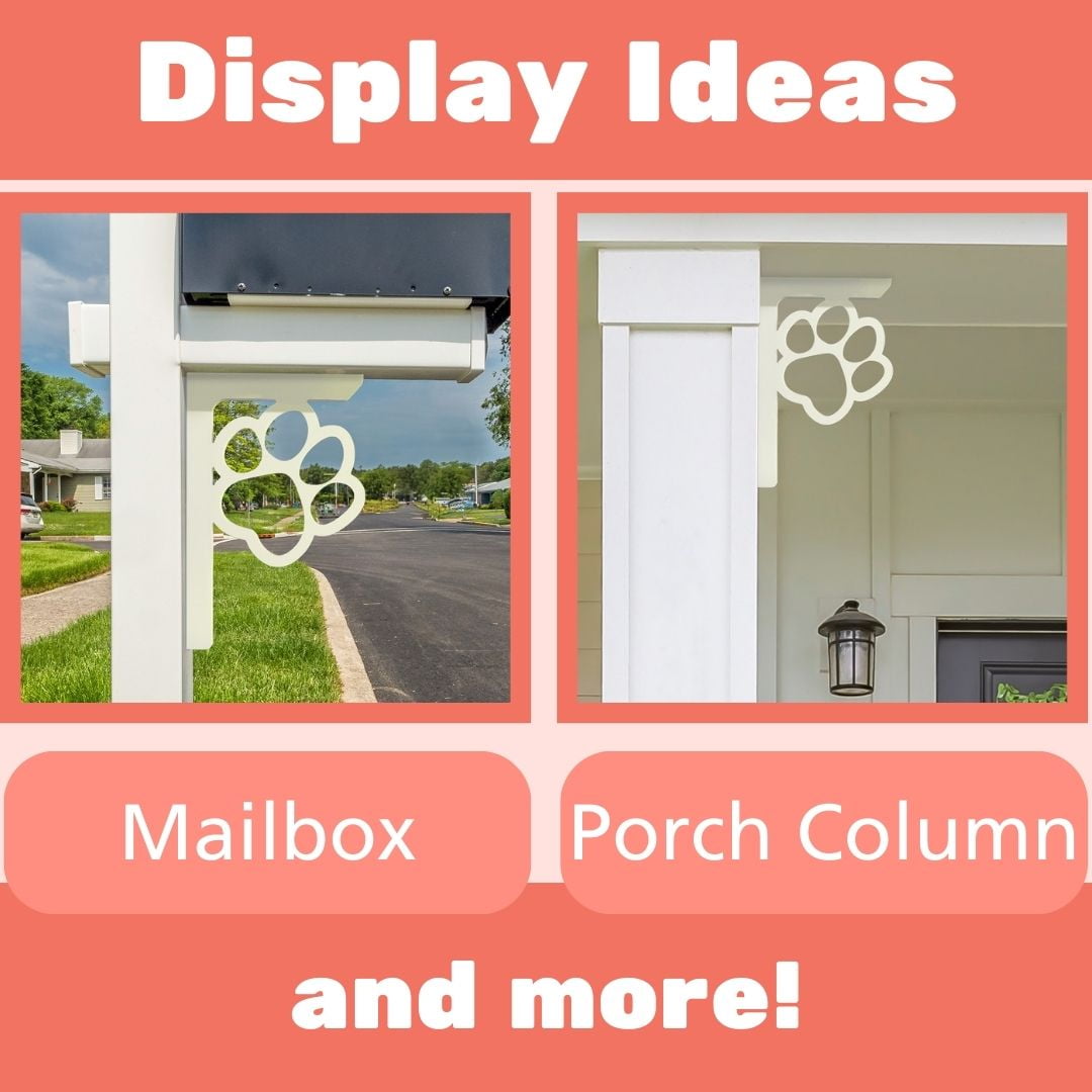 JennyGems Paw Print White PVC Mailbox Bracket and Porch Decor, Rust Resistant, 16 Inch, Made in USA