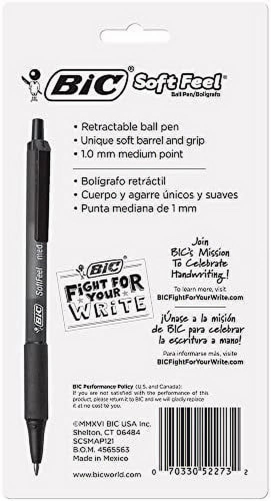 BIC Soft Feel Fashion Retractable Ballpoint Pen With Special No-Slip  Comfortable Grip, Medium Point (1.0mm), Assorted Colors, 12-Count 
