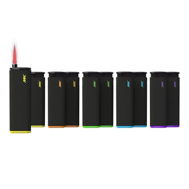 MK Jet Black Torch Lighters – 50 Count Tray, Big Full Size, Refillable & Windproof