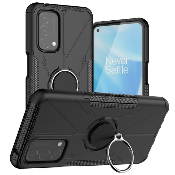 Case for Oneplus Nord N200 5G, Oneplus Nord N200 5G Case with Ring Heavy Duty with Kickstand Hard PC Back Cover Soft TPU Dual Layer Protection Phone Cover for Oneplus Nord N200 5G, Black