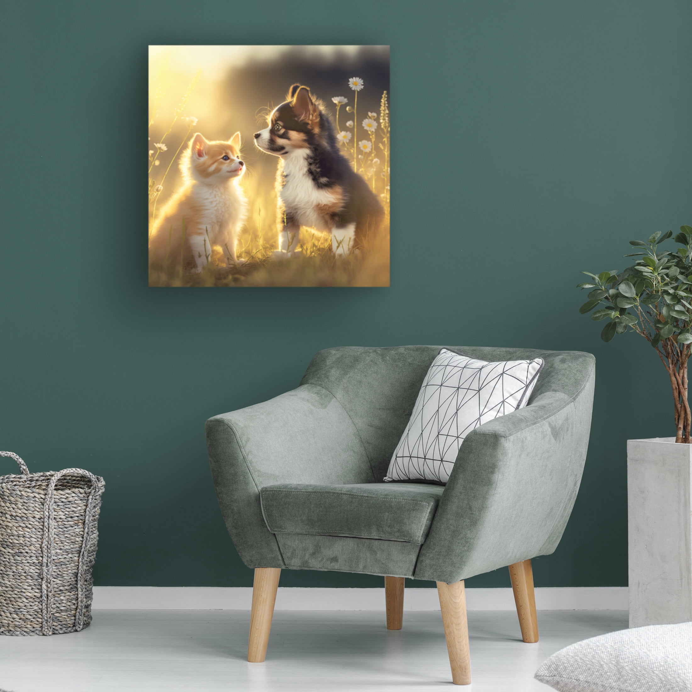 Canvas Wall Art - Ray Heere 'Cats And Dogs 20' Wall Art for Living Room, Bedroom, or Office Décor by Trademark Fine Art - 18 x 18 Inches