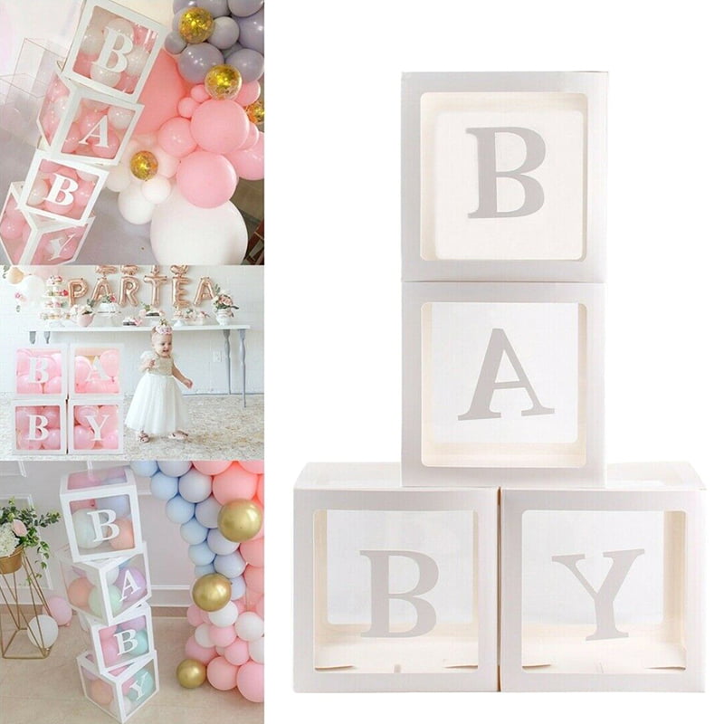 4PCS Boy Girl Baby Shower Love Party Decorations Transparent Cardboard Box Gift 