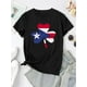 thumbnail image 2 of Camiseta con estampado de trébol patriótico para mujer: cuello redondo, manga corta, cómoda camiseta de verano con diseño desgastado de la bandera estadounidense, perfecta para el Día de San Patricio, 2 of 6