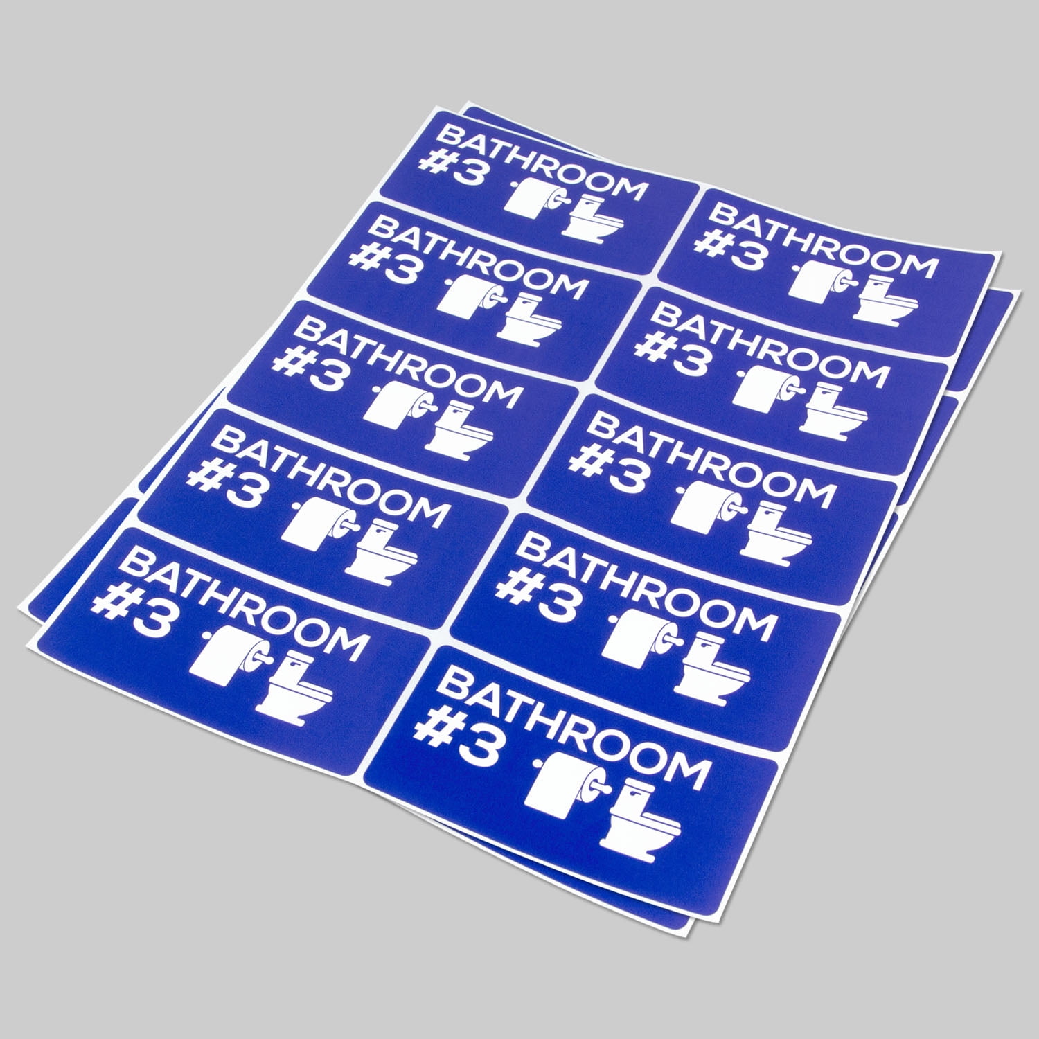 bathroom 3 stickers 4 x 2 inch 10 labels per sheet 150