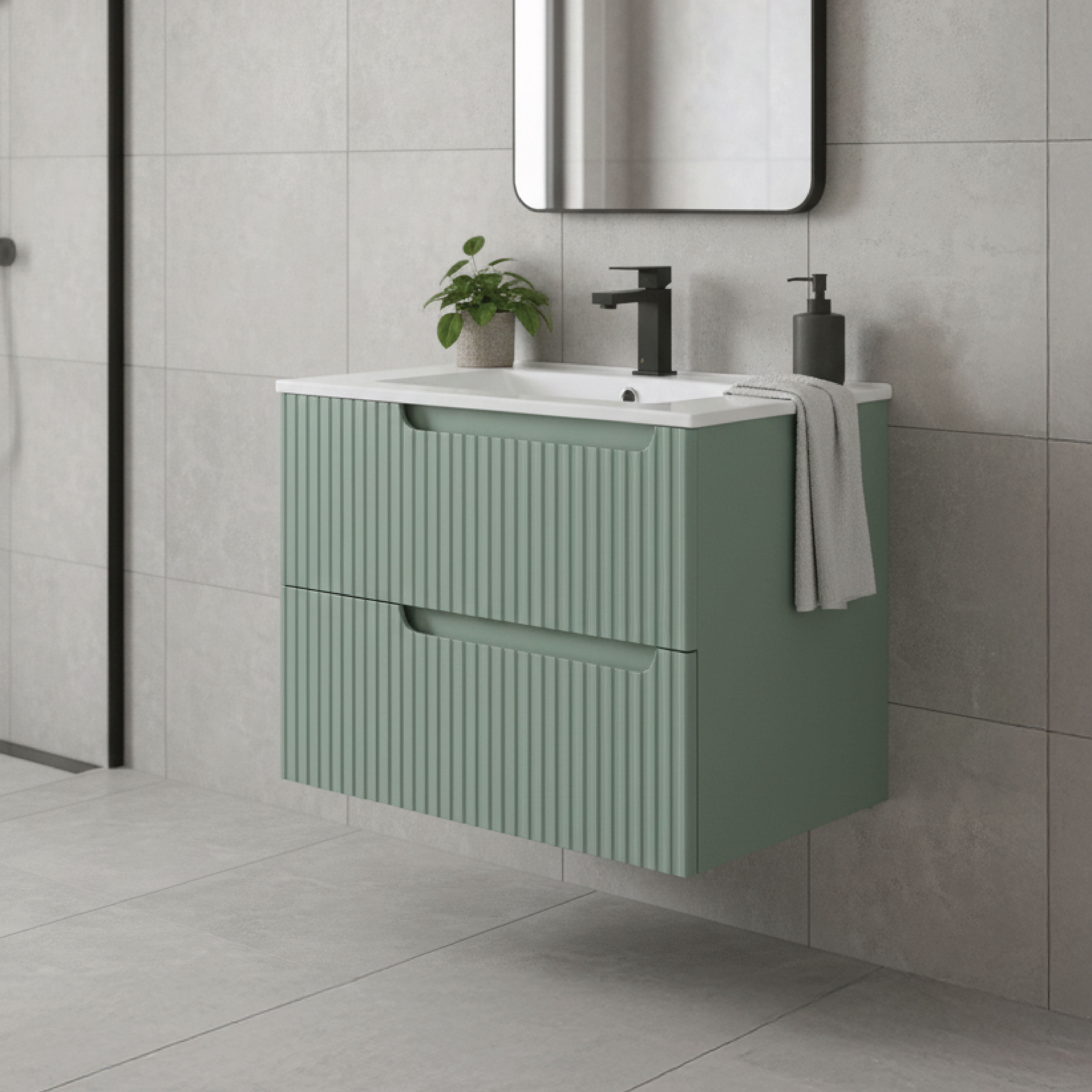 Citiscape Modern Bathroom Vanity with Textured Drawer Fronts 30" Wide - Mint Green - Sink Included