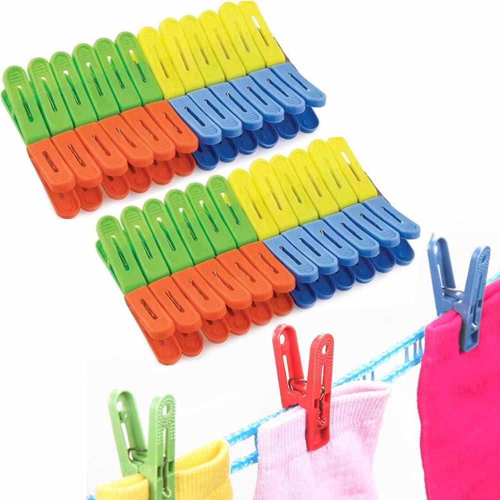 Details about   48 Pcs Plastic Clothespins Laundry Clothes Pins Large Spring Multiple Color NEW 