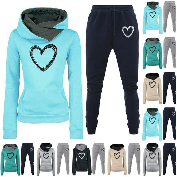 Ashirexll Womens 2 Piece Outfits, Womens Winter Sets, Fashion Fall Winter Tracksuit Printing Long Sleeve Pullover Hoodie and Pants Suit
