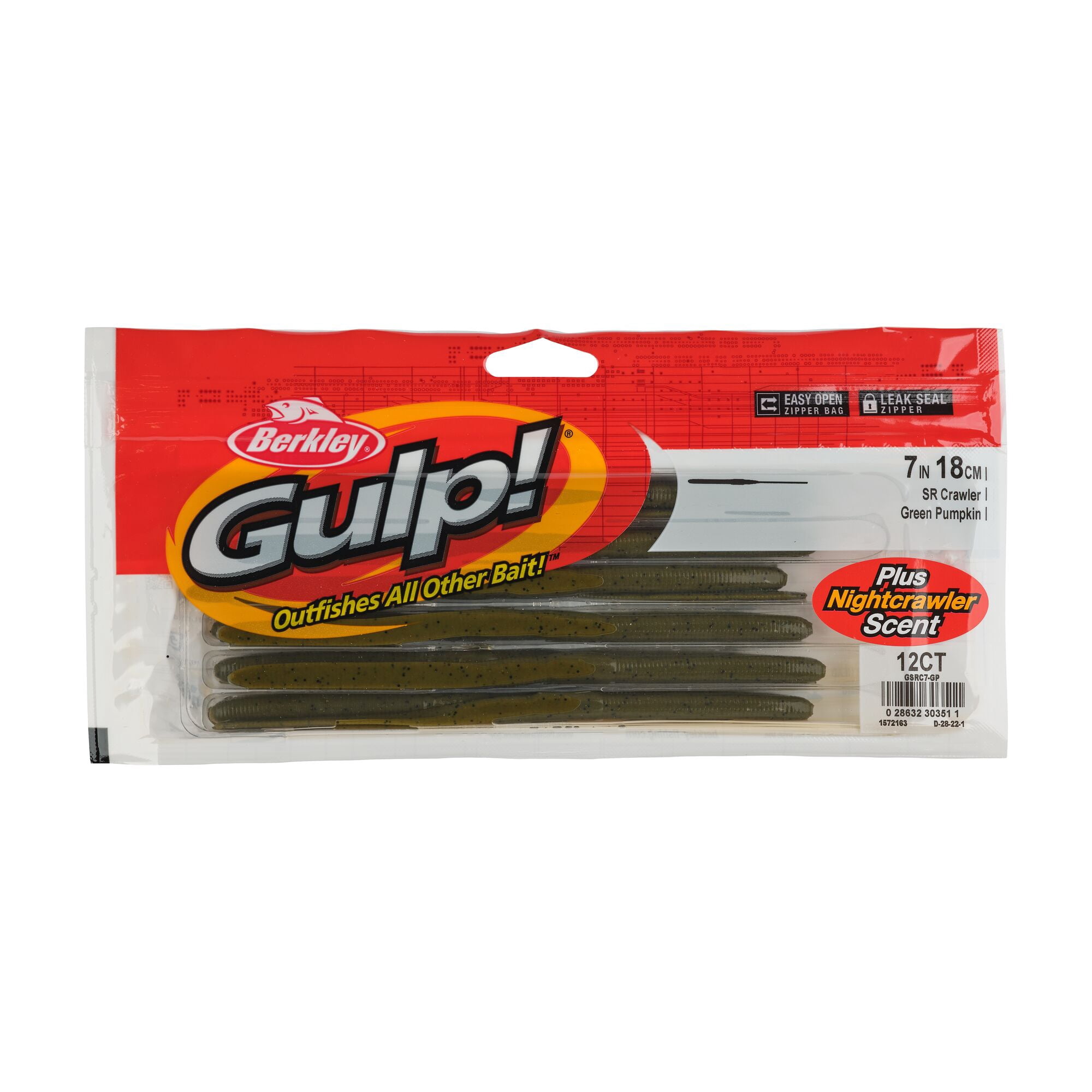 Berkley Gulp!® SR Crawler, 7 in, Worms, Green Pumpkin (12 Count)