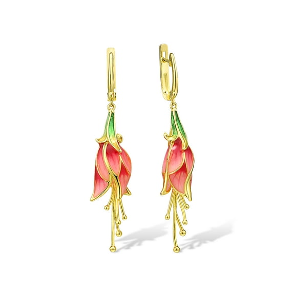 Santuzza Tulip Earrings 925 Sterling Silver Red Enamel Flower Dangle Earrings for Women