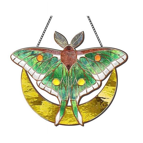 Spanish Moon Pendant Stained Acrylic Window Hanging, Butterfly Wall Decor for Butterfly Lovers Housewarming Gift, L A