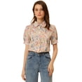 thumbnail image 1 of Blusa con cuello Peter Pan para mujer con ribete en contraste y manga farol campesina floral blanco S, 1 of 6