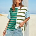 thumbnail image 6 of Women's T-Shirts 2025 New Casual Color Blocked Striped Print Shirts Summer Short Sleeve Round Neck Blouses Fashion Loose Dressy Street Pullover Tops, 6 of 9