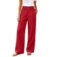 thumbnail image 2 of Womens Elastic Waist Wide Leg Pants with Pockets Solid Color Loose Casual Office Commute Trouses M, 2 of 9