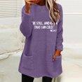thumbnail image 2 of Womens Sherpa Pullover Tops Round Neck Long Sleeve Plush Top Graphic Winter Thick Warm Shirts with Pockets (Purple M), 2 of 4