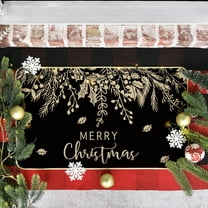 Sm:)e Black Holly Mistletoe Merry Christmas Doormat, Xmas Winter Home Decor Low-Profile Switch Rug Door Mat Floor Mat for Indoor Outdoor 17x29 Inch