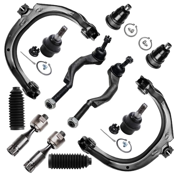 Detroit Axle - Front 12pc Suspension Kit for Chevy Trailblazer GMC Envoy, 2 Upper Control Arms 4 Upper & Lower Ball Joints 4 Inner & Outer Tie Rod Ends 2 Boots Rainier SSR Ascender Bravada