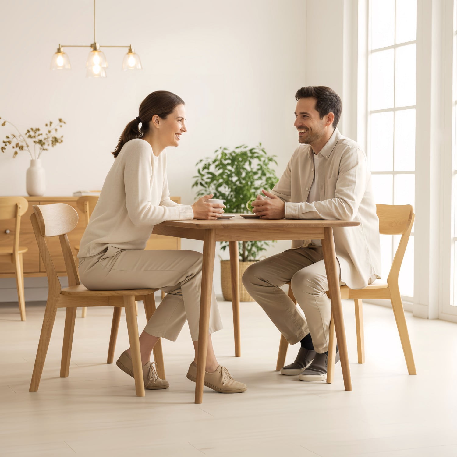 100% Natural Solid Wood Dining Chairs Set of 2 Mid Century Modern Kitchen Chairs with Curved Backrest Adjustable Foot Pads Walnut Dining Room Living Room Study Chairs, Natural