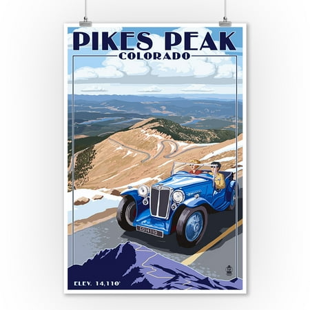 Lantern Auto Pikes Peak, Colorado - Auto Road Scene - Lantern Press Artwork (9x12 Art Print, Wall Decor Travel Poster) ()