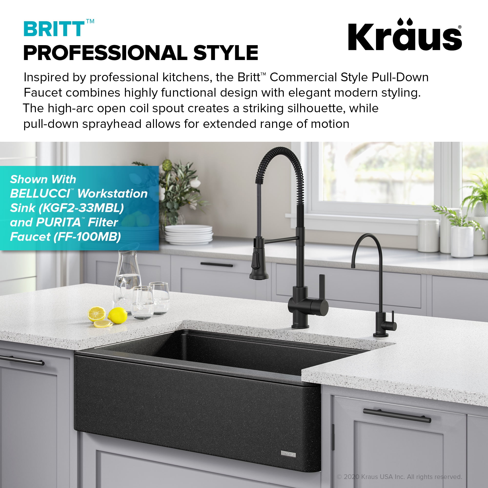 Kraus Britt Commercial Style Pull-Down Single Handle Kitchen Faucet in Matte Black