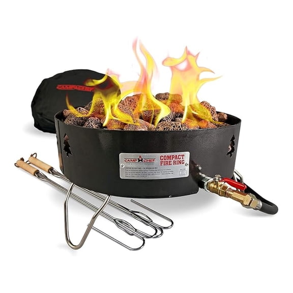 Propane Campfire Portable Outdoor Fire Ring - 15 Inch Smokeless Fire Pit for Camping, Patio, Backyard - Includes Lava Rocks & Carry Bag