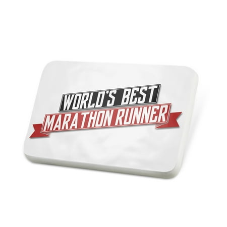 Porcelein Pin Worlds Best Marathon Runner Lapel Badge –