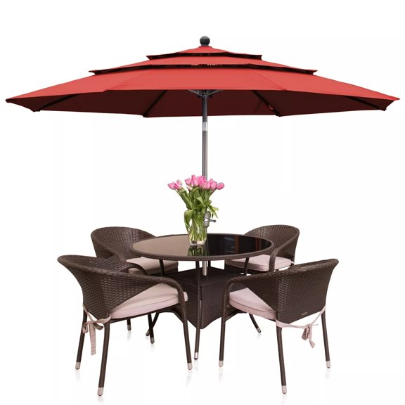 LINJH 10ft 3 Tier Patio Umbrella Dining Table Outdoor Market Umbrella w/Crank