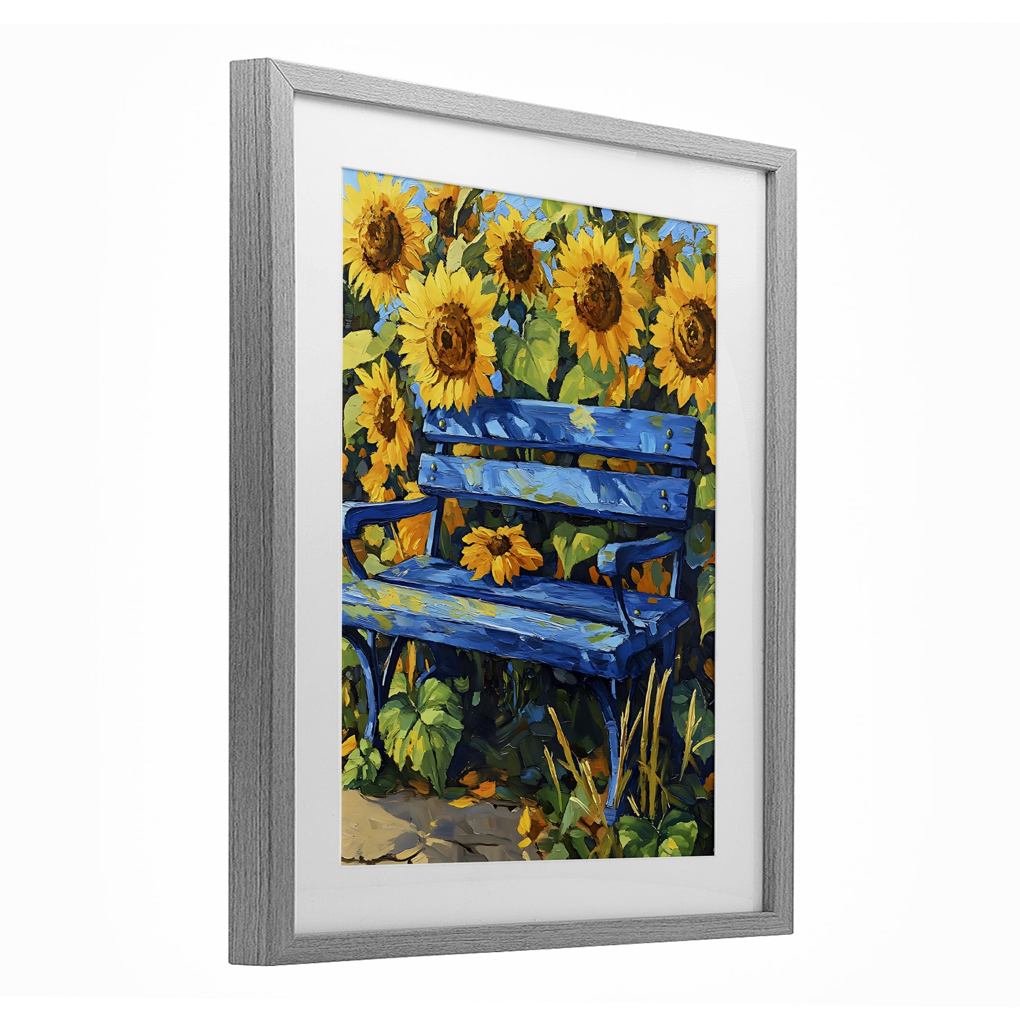 Stupell Industries Bench in Sunflower Field Gray Framed Print Under Glass, design by Creative Studio