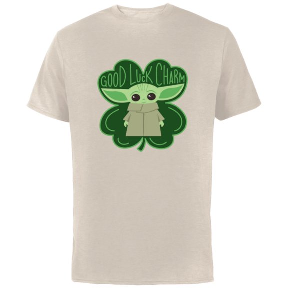 Star Wars Grogu Good Luck Charm Clover St. Patrick’s Day - Short Sleeve Cotton T-Shirt for Adults - Customized-Natural