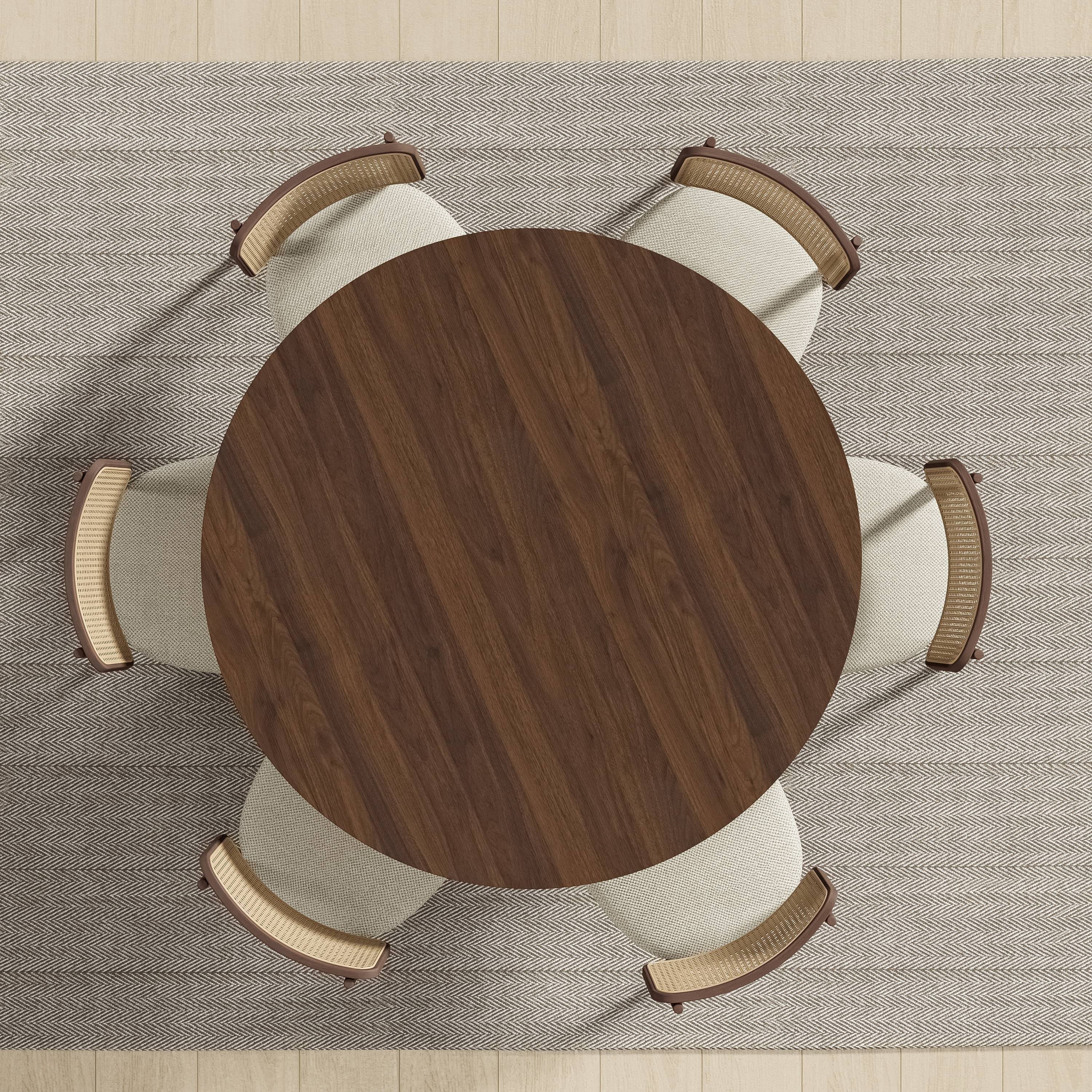 MAYEERTY 52" Mid-Century Wooden Round Dining Table for Dining Room Kitchen, Walnut