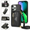 thumbnail image 1 of Feishell Fit for iPhone 14 Pro (6.1 inch) Case with Adjustable Shoulder Strap,Luxury Premium PU Leather Back Magnetic Buckle Flip Card Pocket Zipper Wallet Crossbody Phone Case,Black, 1 of 15