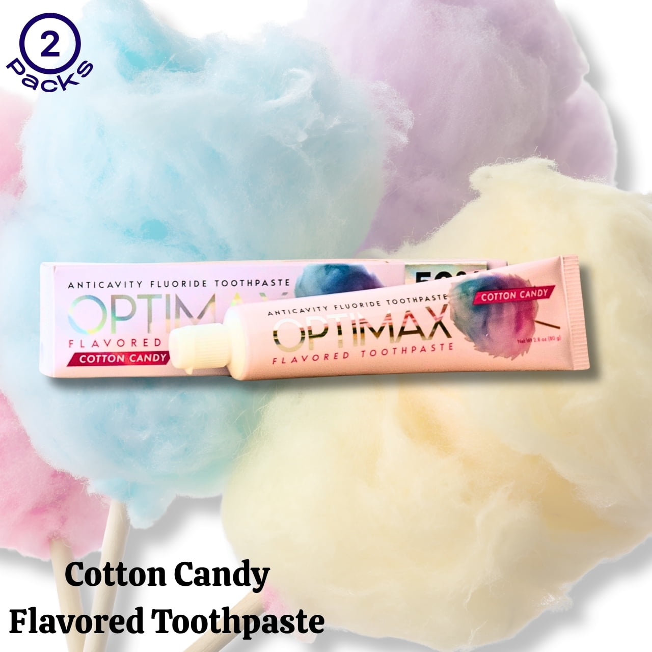 Optimax Cotton Candy Flavored Anticavity Toothpaste, Pack of 2, 2.8 oz Each