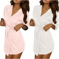 thumbnail image 2 of Voncos Women's 2 Piece Robe Set -Soft Stretchy Kimono Nightgown , V-Neck Self-Tie Loungewear Bridal Gifting, Lightweight Long Sleeve Sleepover Robe White S-M, 2 of 9