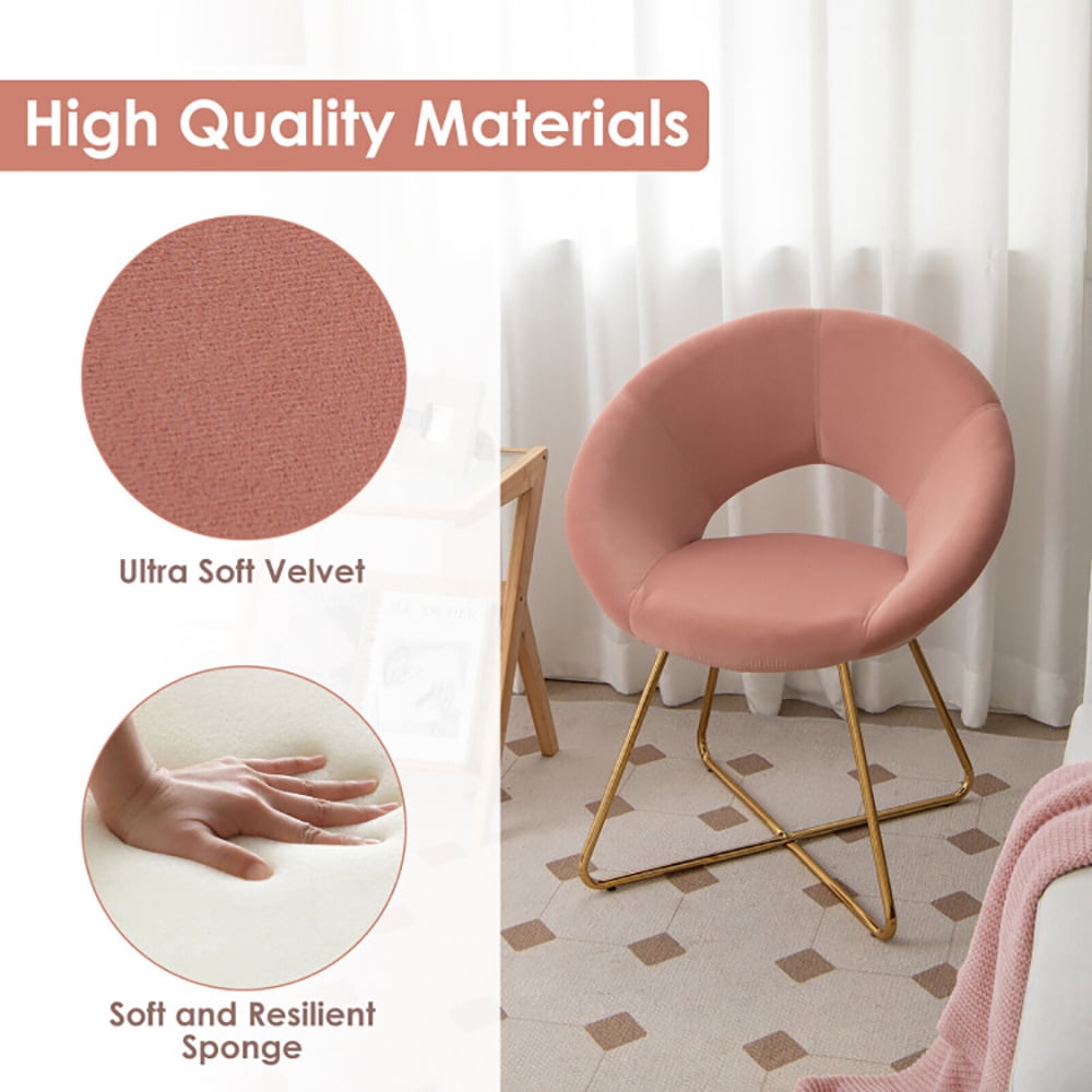 Finihen Velvet Accent Chair, Modern Velvet Accent Chair, Vanity Chair with Metal Legs-2 Pieces, for Living Room, Bedroom, Pink