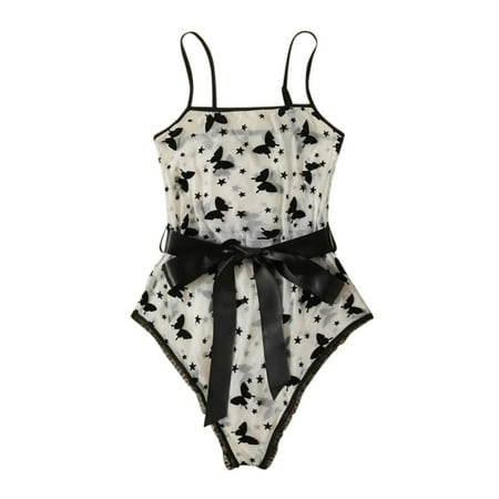 

Gyouwnll Sexy Underwear Women Embroidery Perspective Sleepwear Bodysuit Jumpsuit Lingerie Black XL