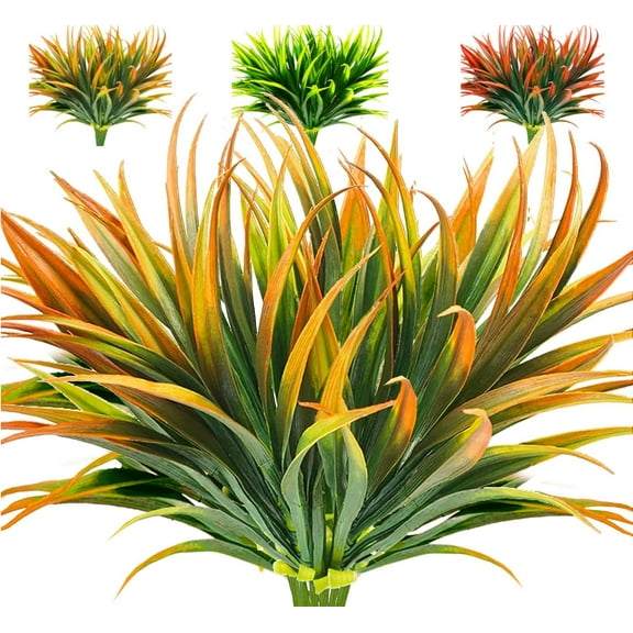 Sinhoon 8 Pcs Outdoor Fake Plants UV Resistant Artificial Tropical Plants Flowers Faux Garden Grass Plants Decor Fall Winter Summer Planters Patio Front Door Porch Plastic Bushes & Shrubs Decoration