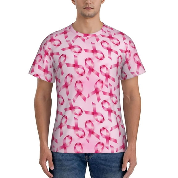 Vsdgher Breast Cancer Ribbons Awareness Print Men's Dry Fit Mesh Athletic Shirts Moisture Wicking Tennis T-Shirt Tops
