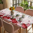 thumbnail image 3 of Love Heart Valentine's Table Cloths for 6 Foot Rectangle Tables, Eucalyptus Botanical Red Pink Ombre Patio Waterproof Elastic Fitted Tablecloths, Washable Rectangular Table Cover for Camping, 3 of 8