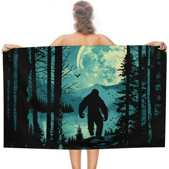 Forest Lake Bigfoot Beach Towel Green Forest Bath Towels Beach Towel Quick Dry Cool Shower Blanket Pool Home, 52x32IN