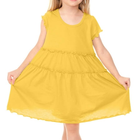 Kavio! Little Girls 3-6X Tiered Lettuce Edge Dress Yellow 5/6