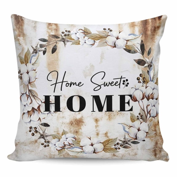 Home Sweet Pillow Covers 26x26 Inch Decorative Throw Pillow Cover, Wreath Botanical Farmhouse Plants Gradient Brown Sofa Pillowcases Accent Cushion Case Home Decor Bedroom Living Room