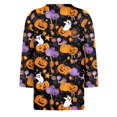 thumbnail image 5 of Halloween Tops for Women 3/4 Sleeve Pumpkin Cat Print Crew Neck Loose Fit Blouse Party Wear, 5 of 5