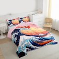 thumbnail image 3 of Homewish Japanese Ukiyo-E Bedding Comforter Set,Ocean Sea Wave Twin Comforter Sets,Orange Sunset Bedding Set For Girl Kids,Luxury Bedroom Decor Reversible,2 Pieces, 3 of 8